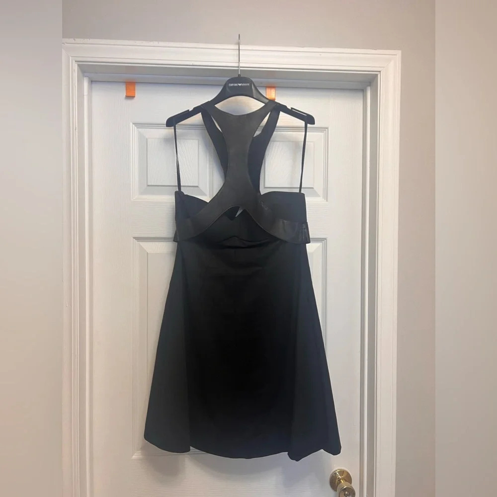 Emporio Armani Women’s Black A Line Leather Razor Back Dress Size 4